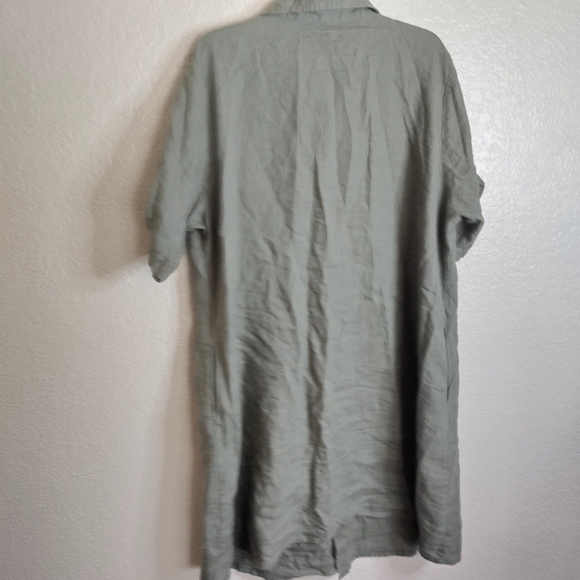 FLAX lagenlook button down shirt dress pockets sz L - Picture 8 of 10